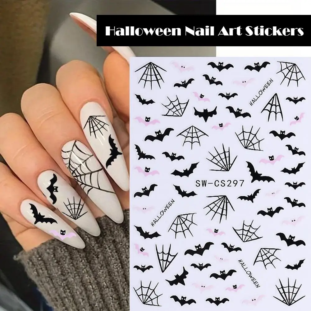 Halloween Nail Art Stickers Pink Pumpkin Bat Skull Nail Cute Themed Stickers Decals Art Ghost Nail Bestselling Spooky S2H0