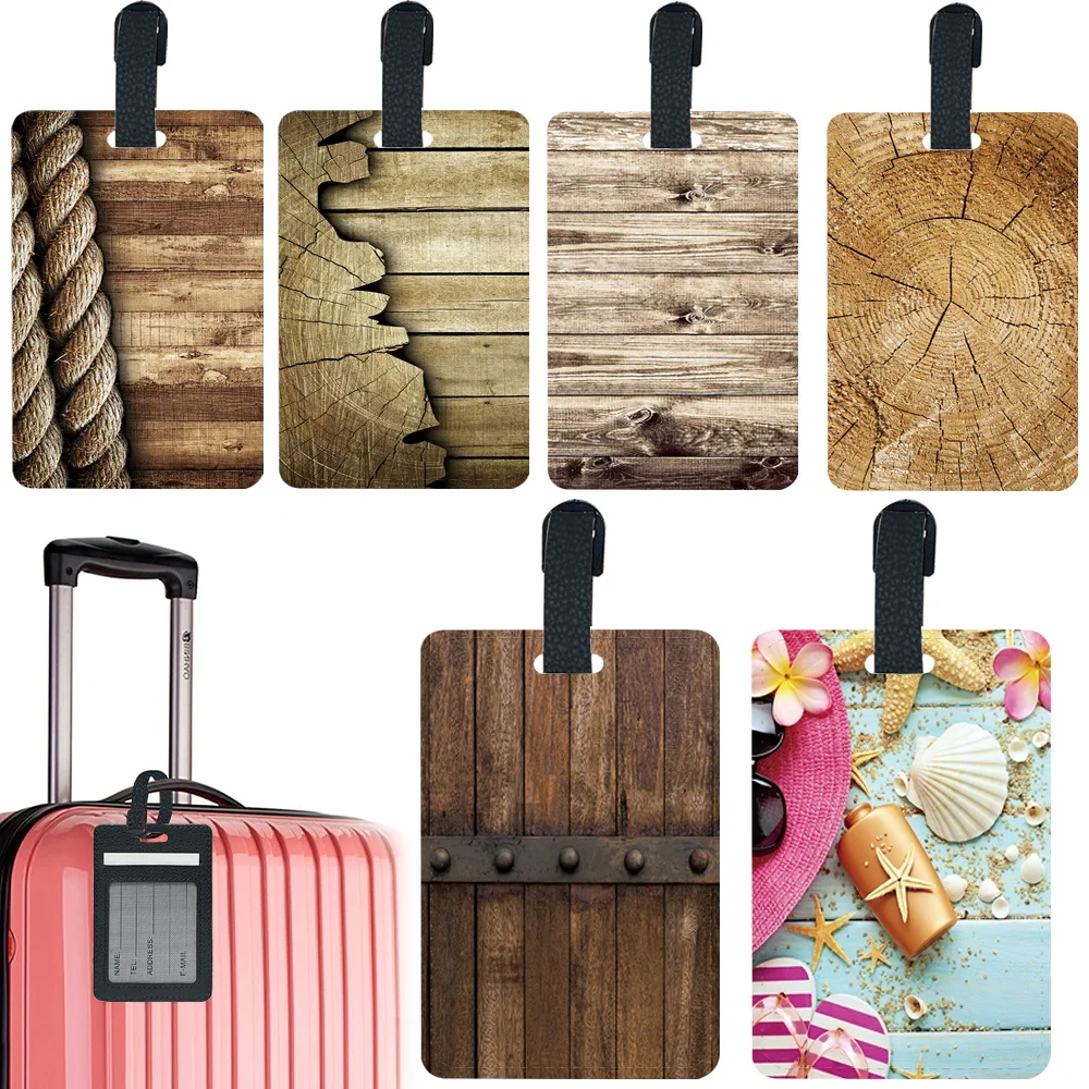 

Pu Luggage Tag Personalized Fashion Luggage Boarding Pass Baggage Boarding Tag Travel Accessories ID Name Address Wood Pattern