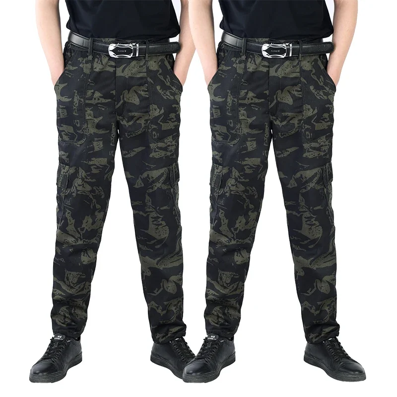 Calças de trabalho largas para homens, calças de trabalho camufladas, resistentes ao desgaste, perna reta casual, bolso múltiplo, calças de trabalho, outono