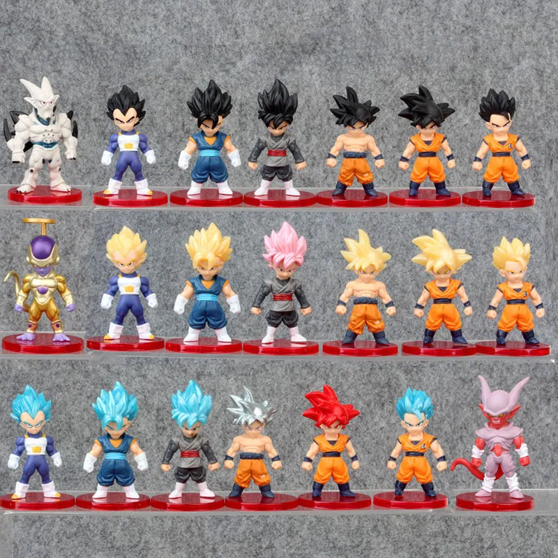 

Набор фигурок Dragon Ball, 21 шт., Goku Gohan Frieza Super Saiyan God Q, версия, мини-модель из ПВХ, набор экшн-коллекций в мешках