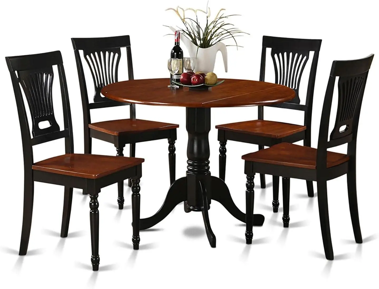 Dlpl5-Bch-W Dublin 5 Piece Kitchen Set Includes A Round Table With Dropleaf And 4 Dining Room Chairs, 42X42 Inch