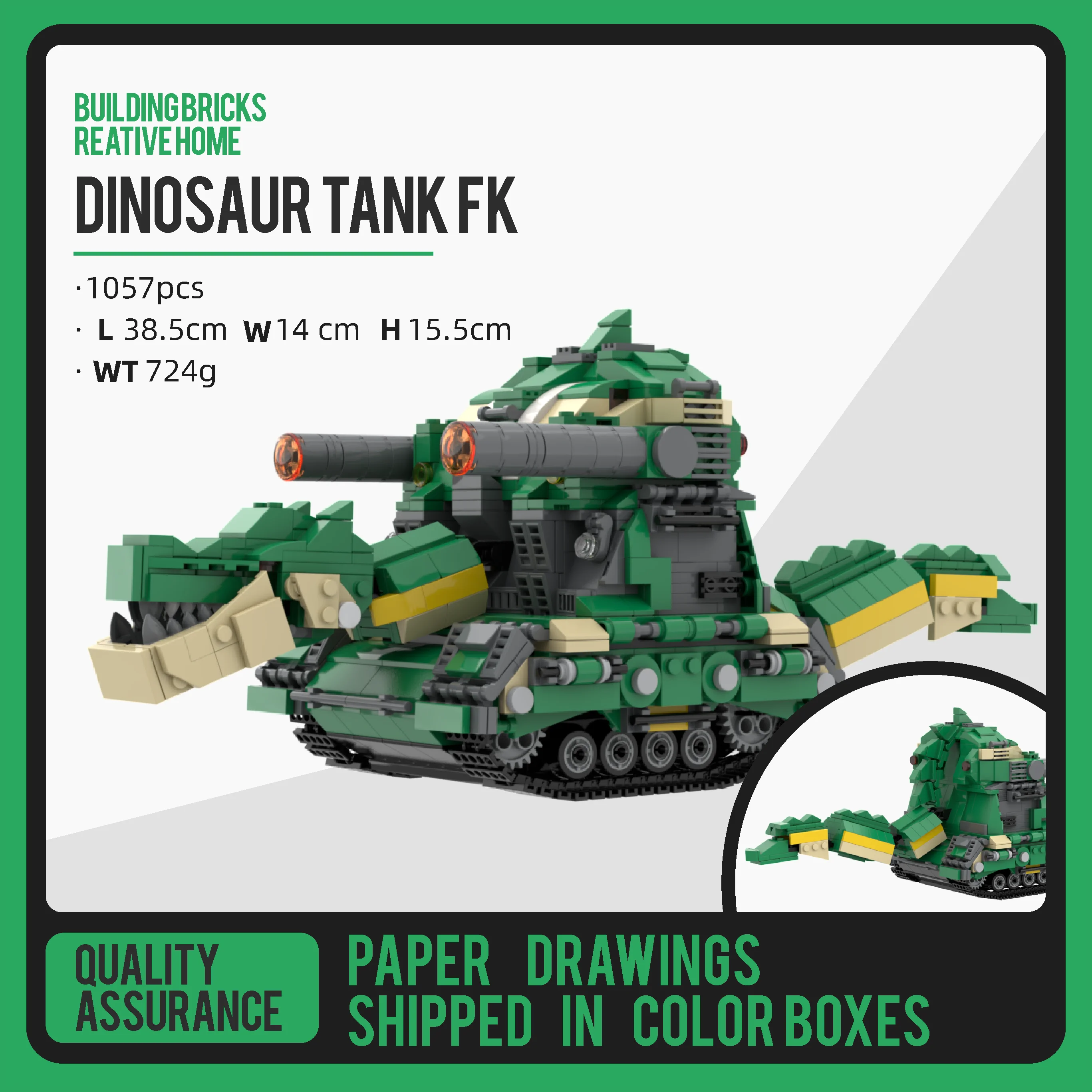 Bloco de construção criativo Dinosaur Tank MOC KV-44 Carl 44