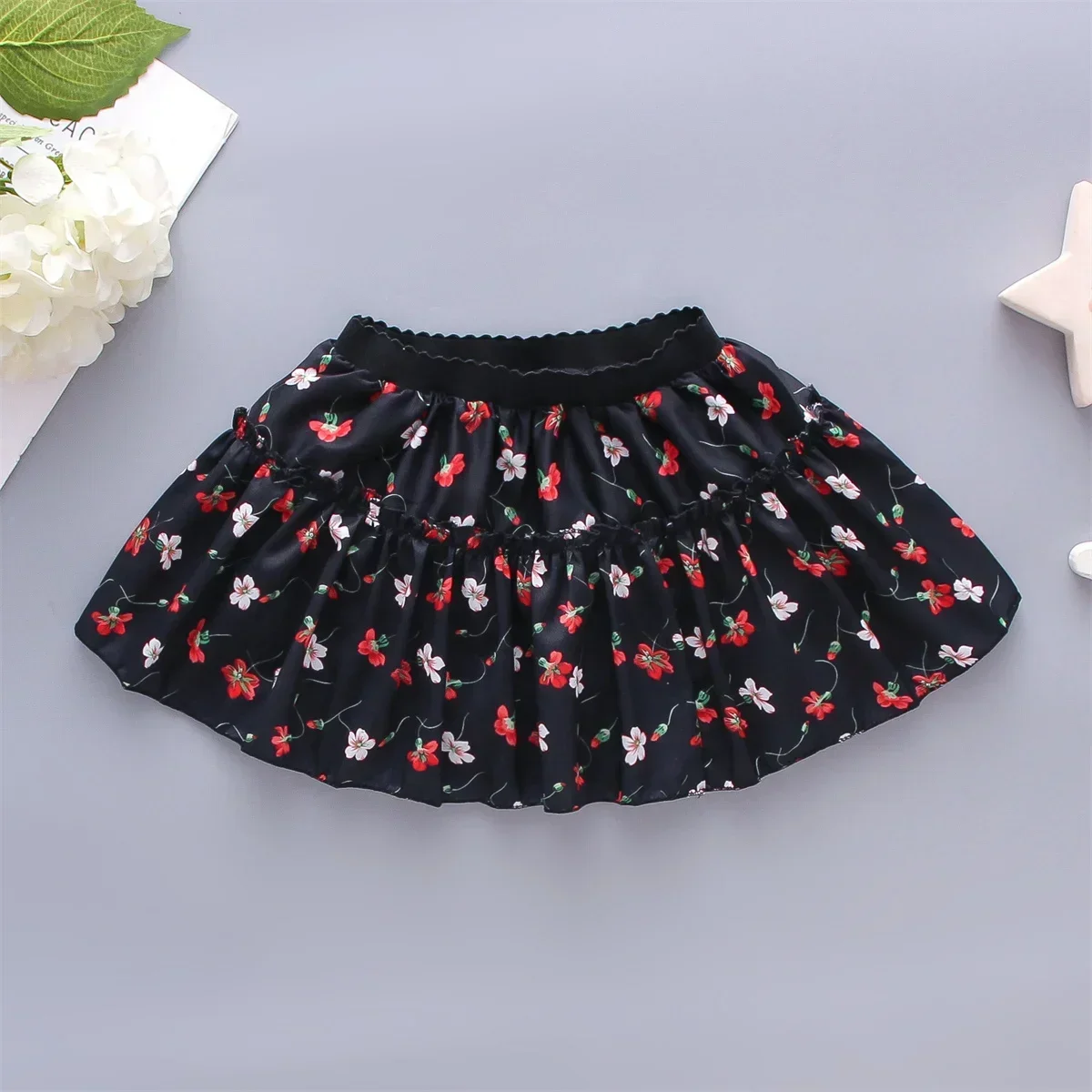 0-3-year-old Little Girl\'s Half Skirt, Sweet Small Floral Multi-layered Chiffon Solid Color Loose A-line Skirt Short Skirt