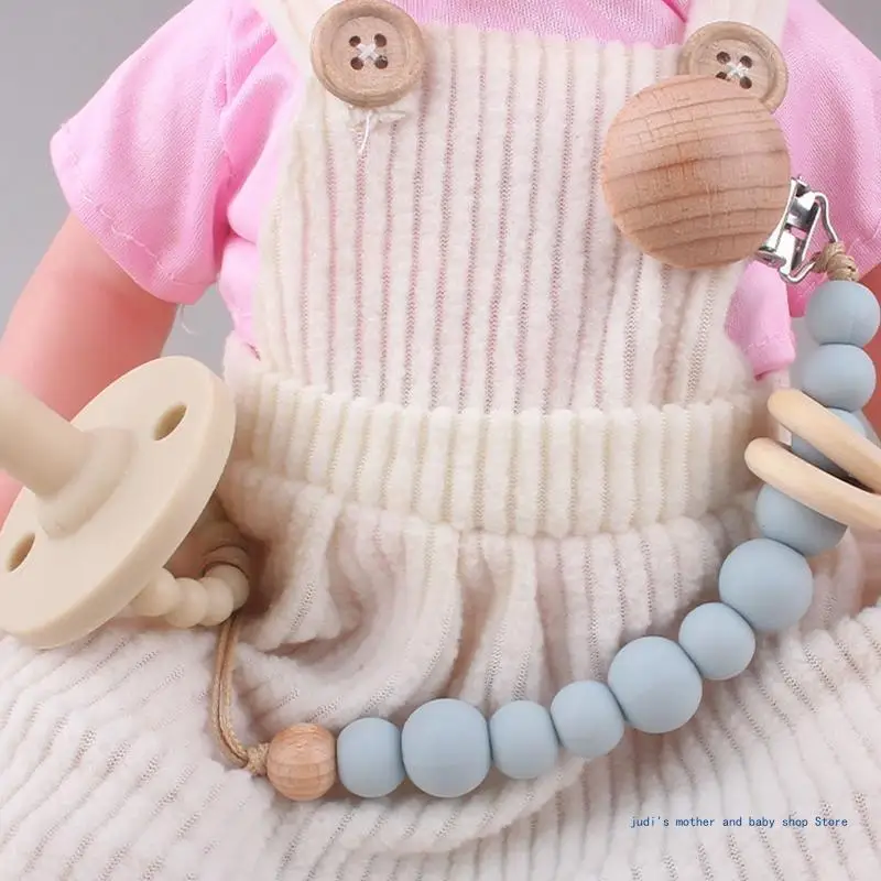 67JC Clip chaîne sucette pour bébé, anneau dentition d'allaitement, porte-sucette, Clip chaîne perles en Silicone