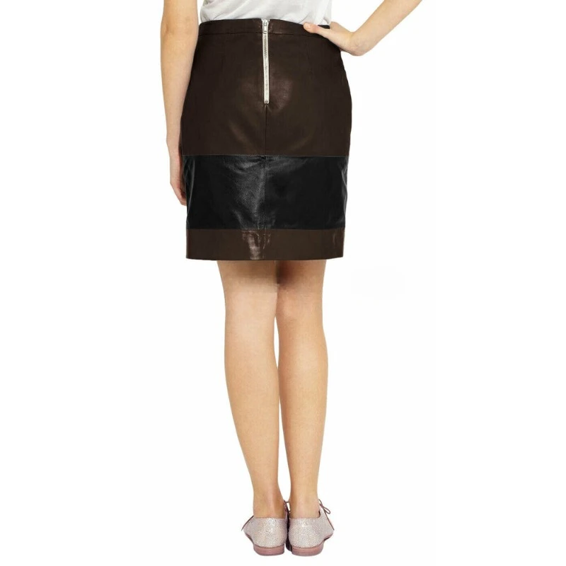 Fashionable Women's Genuine Sheepskin Leather Skirt Brown Casual Basic Skirt Fashionable Trend