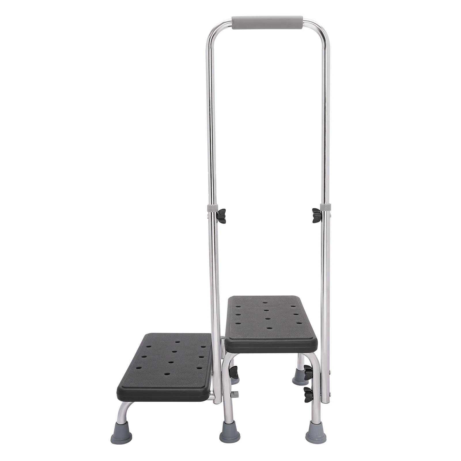 2-Step Stool with Handle for Elderly, Non-Slip Bedside Steps with Adjustable Handrail, Medical Footstool, Capacity 220lbs, Black