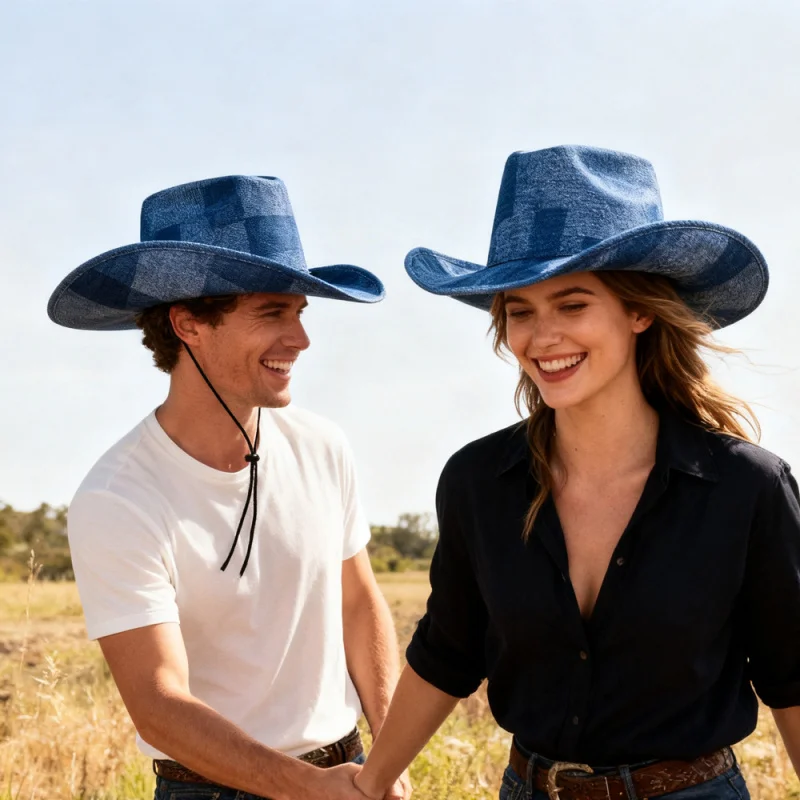 New Man Woman vintage trendy solid color western cowboy hat high-end plaid jazz  outdoor casual sunshade knight hats
