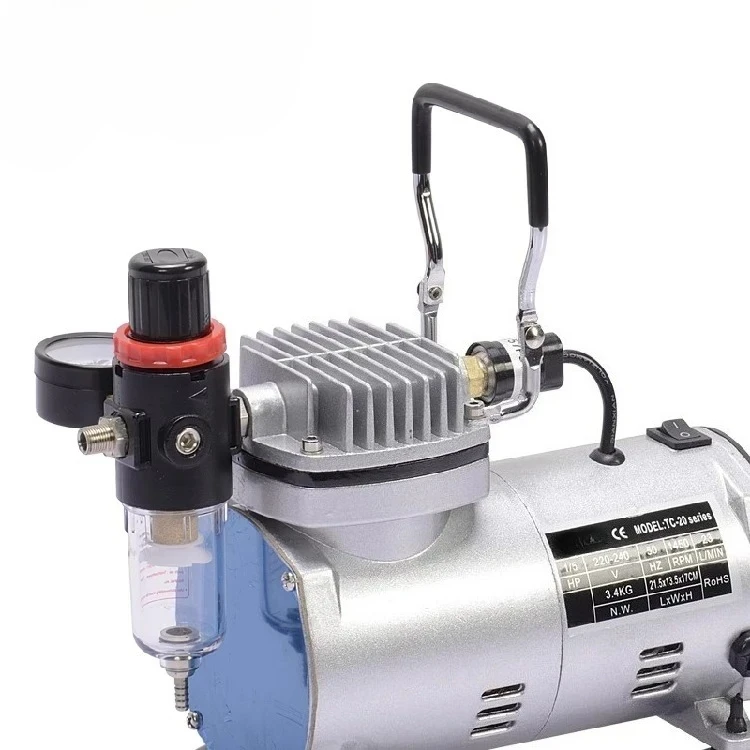 TC-20B ミニエアコンプレッサー、スプレー塗装や家具修理用の超静音オイルフリーポンプ