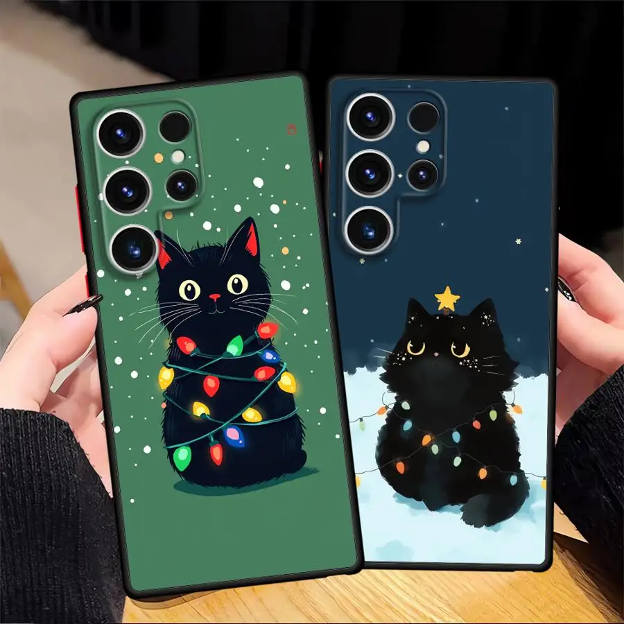 Soft Cover Case for Samsung Galaxy S24 Note 20 10 S21 FE S9 S23 Ultra S22 Plus S8 S25 S20 Christmas Tree Cat 
