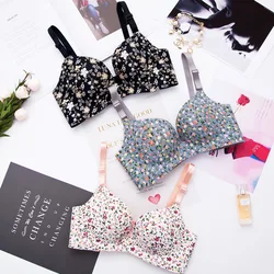 Women Flower Print Seamless Bra Sexy Lingerie Floral Push Up Bras One-Piece Underwear