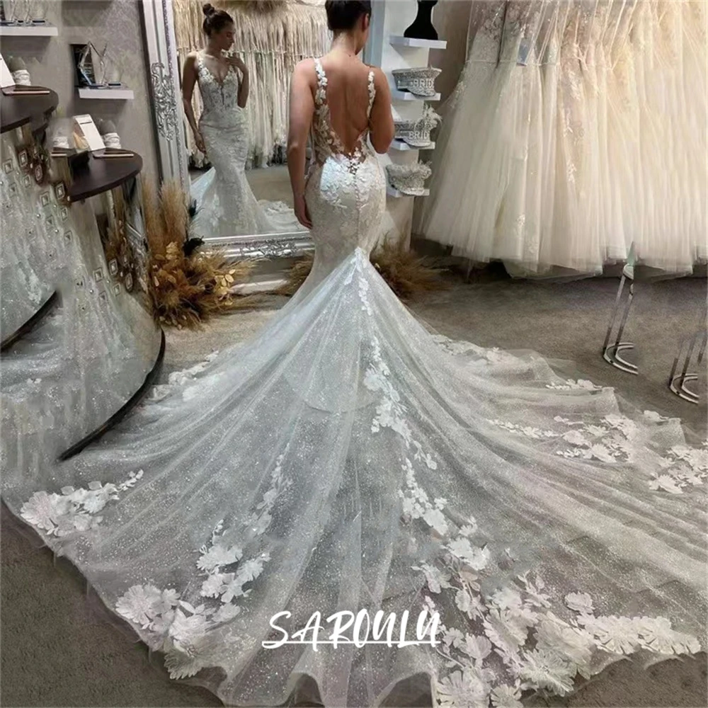 Vestido de novia de cola acampanada y ajuste grande, Sexy, tirantes finos, encaje, novia para ser 2024