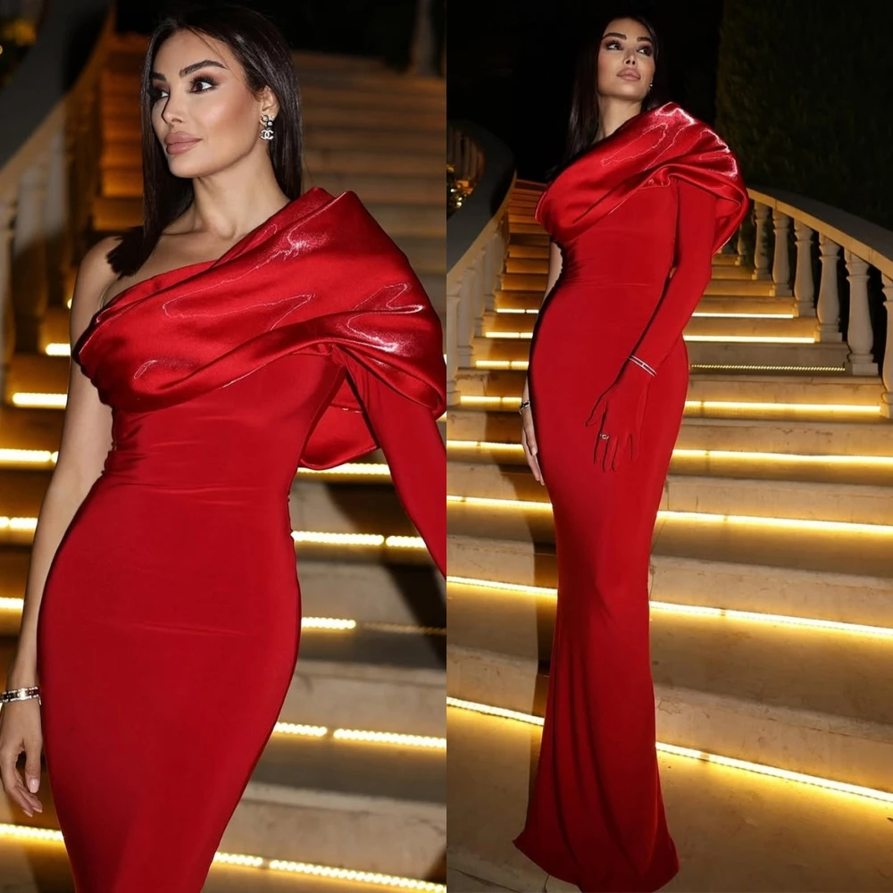 

Customized Exquisite Satin One Shoulder Evening Dress Delicate Mermaid Prom Dresses Luxury Sweep Train Special Occasion Gowns