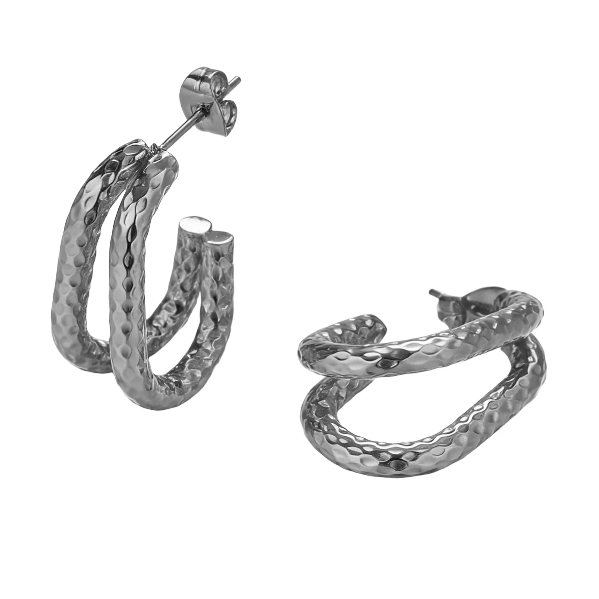18K Gold Plated Textured Double Hoop Earrings Hammered Waterproof Tarnish Free Hypoallergenic for Women