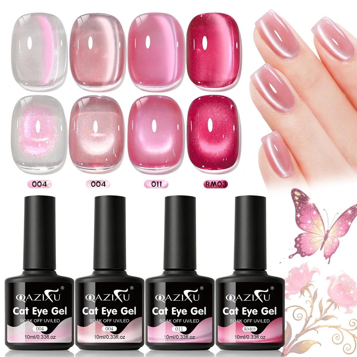 QAZIXU 10ml Rosa Katzenauge Gel-Nagellack Mondlicht-Schimmereffekt Magnetisches Gel Abziehbarer UV-LED Semi-Permanent Nagelkunst DIY
