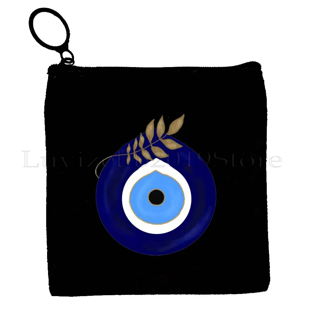 Colorful Evil Eye Charm Circles Greek Graffiti Flower Mandala Canvas Coin Purse Key Case Small Storage Bag Wallet Zipper Pouch