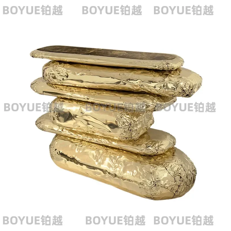 Luxury Brass Stonehenge Entrance Platform Creative Special Shaped High End Villa Doorway Decor Modern Artistic Entryway