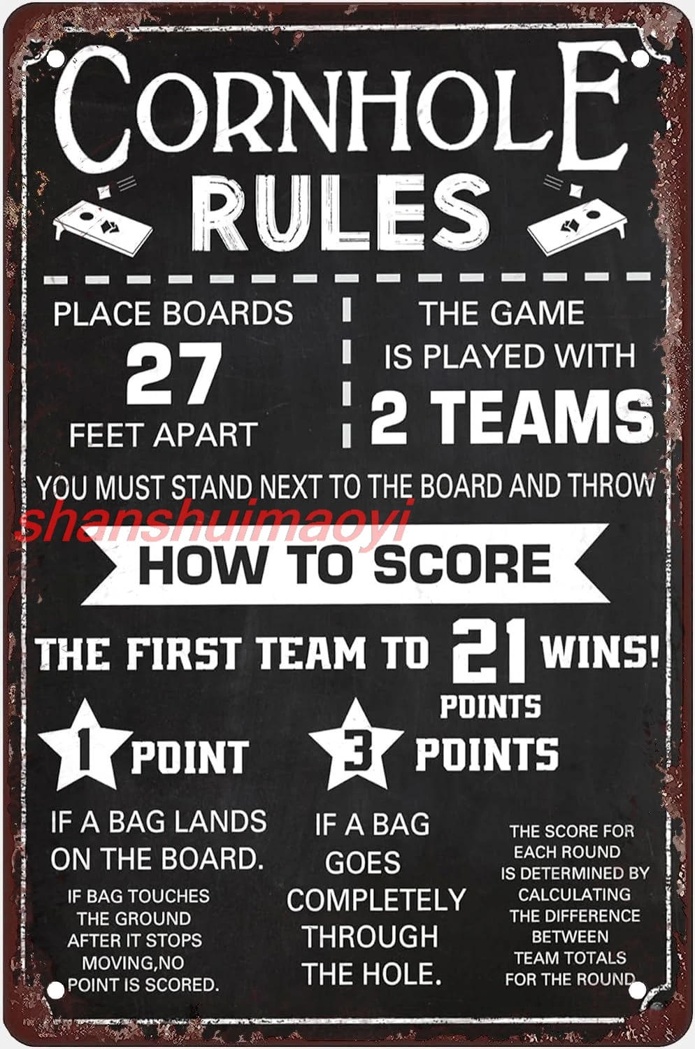 shan  Rules Metal Tin Sign Home Man Cave Family Games Vintage Poster Points Score Wall Decor Retro Plaque Gift For Women  1pc