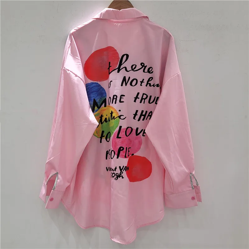 Trendy Brand Cartoon Long-sleeved Shirt 2025 Autumn New Loose Heavy Industry Hot Diamond Single-breasted Lapel Shirt Top