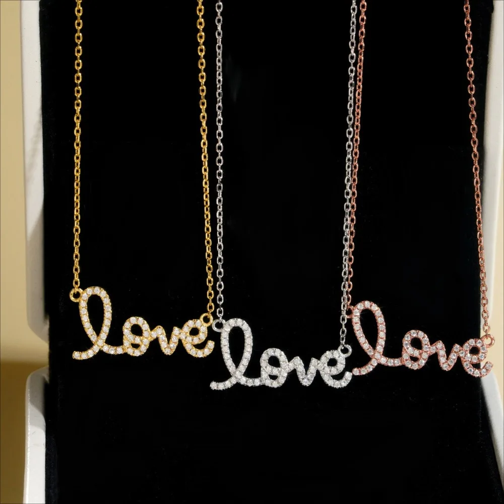 S925 Sterling Silver Love Shape Moissanite Necklace Women Fine Jewelry Letter Charm Necklaces Plated White Gold Pass Tester