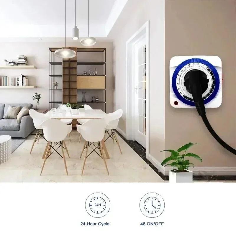 EU 24 Hours Timer Switch Timer Plug in Mechanical Grounded Programmable Smart Countdown loop Switch Socket Indoor Auto Power off