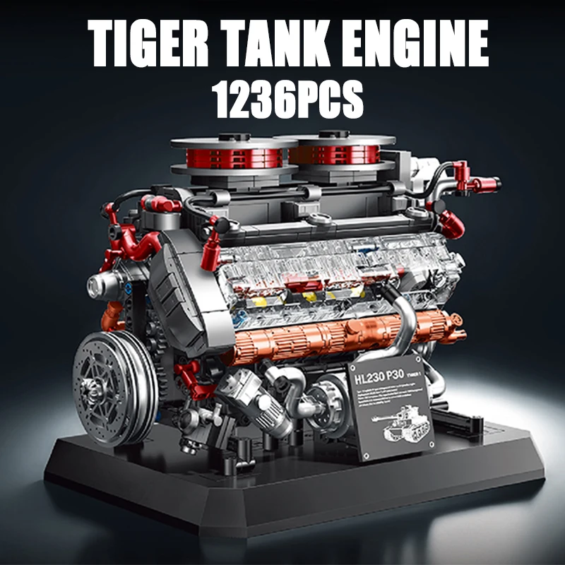 

1236 шт., строительные блоки с двигателем танка тигра, наборы моделей, сборочные кирпичи, имитация механических украшений, креативные подарки на день рождения