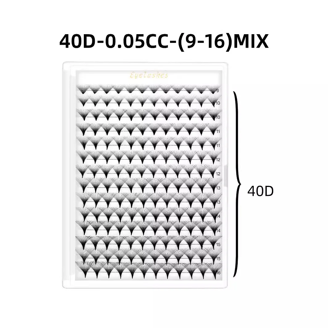 

Высококачественные готовые ресницы 40D Mega Fan с заостренной матовой черной основой, лотки для ресниц разных размеров Pro Made
