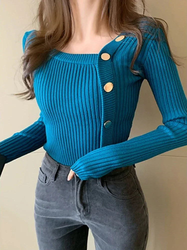 Women Sweater Base Half High Collar Full Sleeve Button Tops Jumpers Pullovers Spring Autumn Winter Knitted Sweaters Autumn 2023