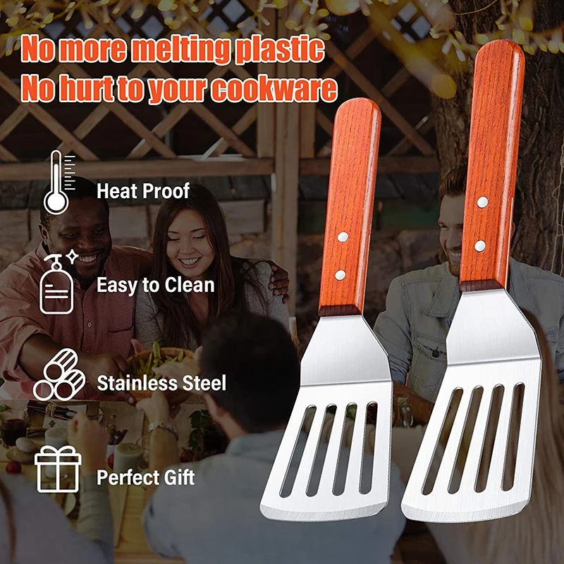 2 Pieces Slotted Fish Spatula,Wide Thin Kitchen Cooking Spatula Beveled Edge Curved Spatula For Grilling Frying Cooking