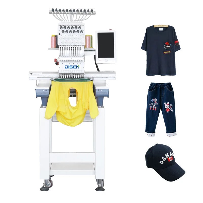 Multifunction Computerized Embroider Machinery Domestic Single Head 12 Needles Garment Tshirt Hat Cap Embroidery Machine