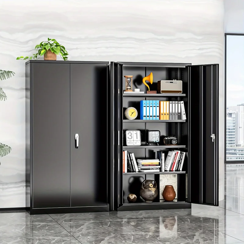 

Lockable metal storage cabinets with 2 doors and 4 adjustable shelves, suitable for home office, garage, warehouse.