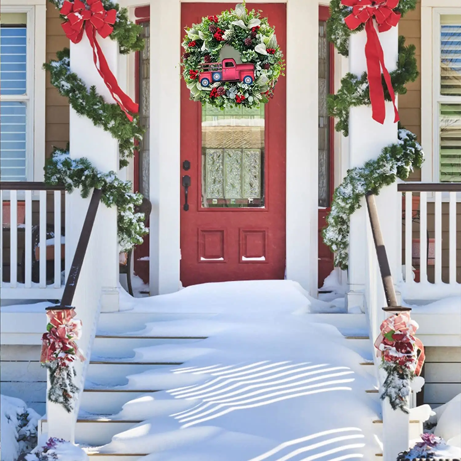 CMHI-ヴィンテージトラックベリー秋のリース玄関ドア用ヴィンテージクリスマスリースホリデー松ぼっくりリースハンギングガーランド