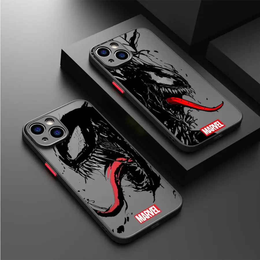 Marvel Venom Phone Case for iPhone XR X 14 16 Plus XS Max 8 Plus 13 Mini 15 Pro Max 12 11 Pro 7 12 Pro Matte Cover