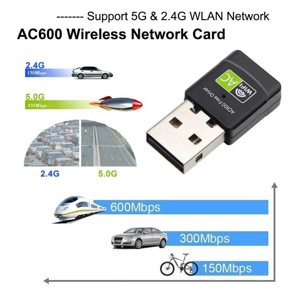 Adaptateur Wifi USB 600Mbps, pilote gratuit, antenne 5 Ghz, adaptateur Ethernet USB2 pour PC, Dongle récepteur Wifi AC