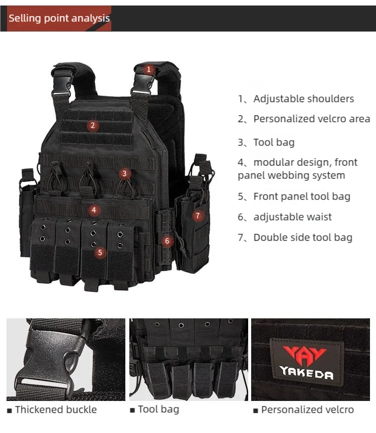 Tactical Vest Quick-Release MOLLE System w/2 Armor Plates, Adjustable for Hunting Hiking Airsoft (Men/Women)
