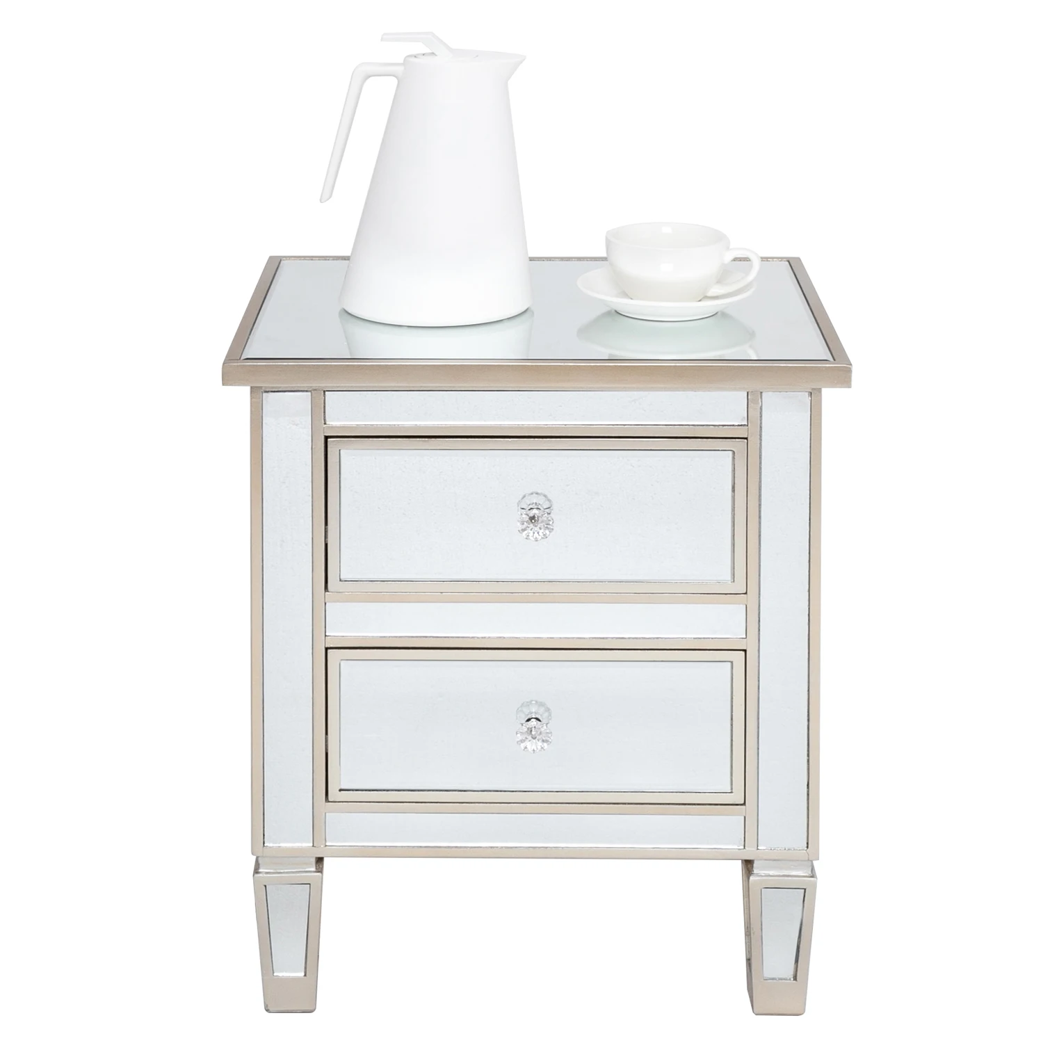 Modern and Contemporary Mirrored 2-Drawers Nightstand Bedside Table Silver Rose