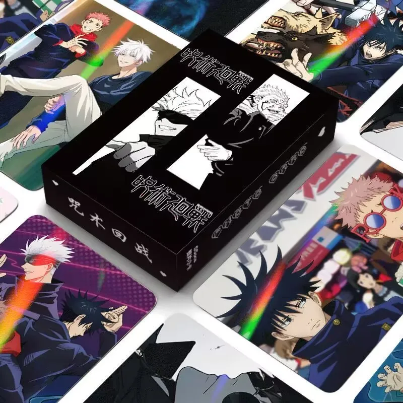 55 mini carte laser di "Jujutsu Kaisen" e carte lomo auto-stampate di cartoline periferiche anime di "Gojo Satoru e Yuji Wanju"