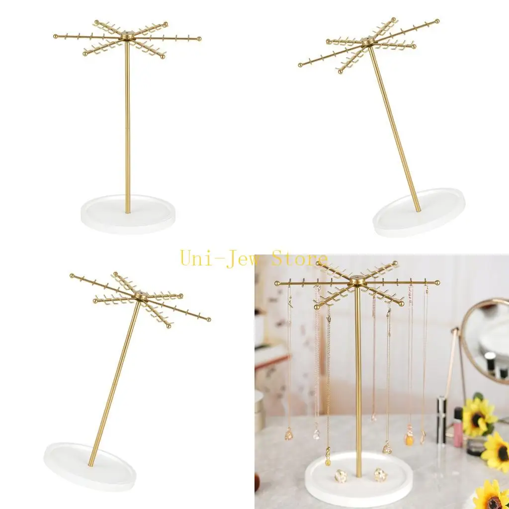 

40GB 48 Hook Gold Metal Jewelry Holder With 360 Degree Rotation Large Capacity For Necklace Bracelet Storage Fashionable Gift