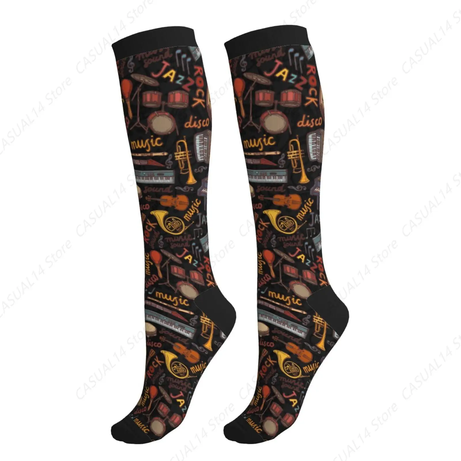 

Music Compression Socks Calf Knee High Support Socks Novelty For Women Men Athletic Running Hiking Sports Outdoor