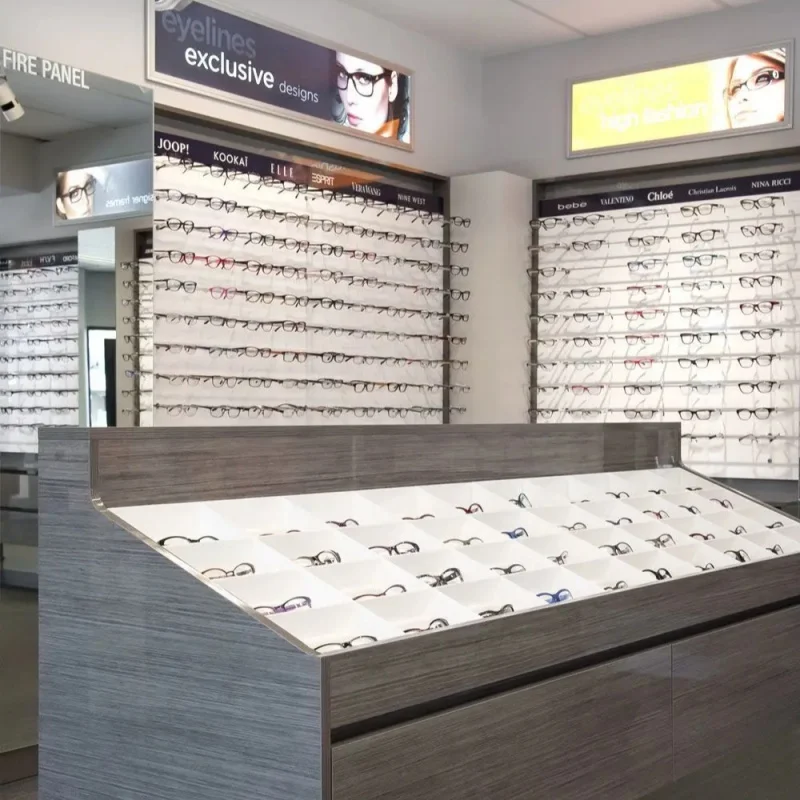 Custom Optical Store Display Cabinet, Glass Shelf Design Showcase, Shop Display, Móveis Stand, Decoração para óculos de sol
