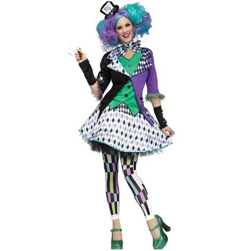 Anime Alice In Wonderland Clown Mad Hatter Maid Costume Halloween Carnival Party Magician Lolita Cosplay Dress lf[5