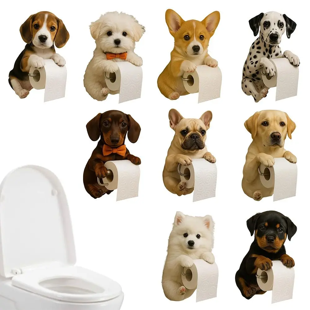 Soporte de papel higiénico para perro de resina, dispensador de toallas de papel para baño con diseño de animales bonitos montado en la pared, dispensador de almacenamiento de decoración funcional
