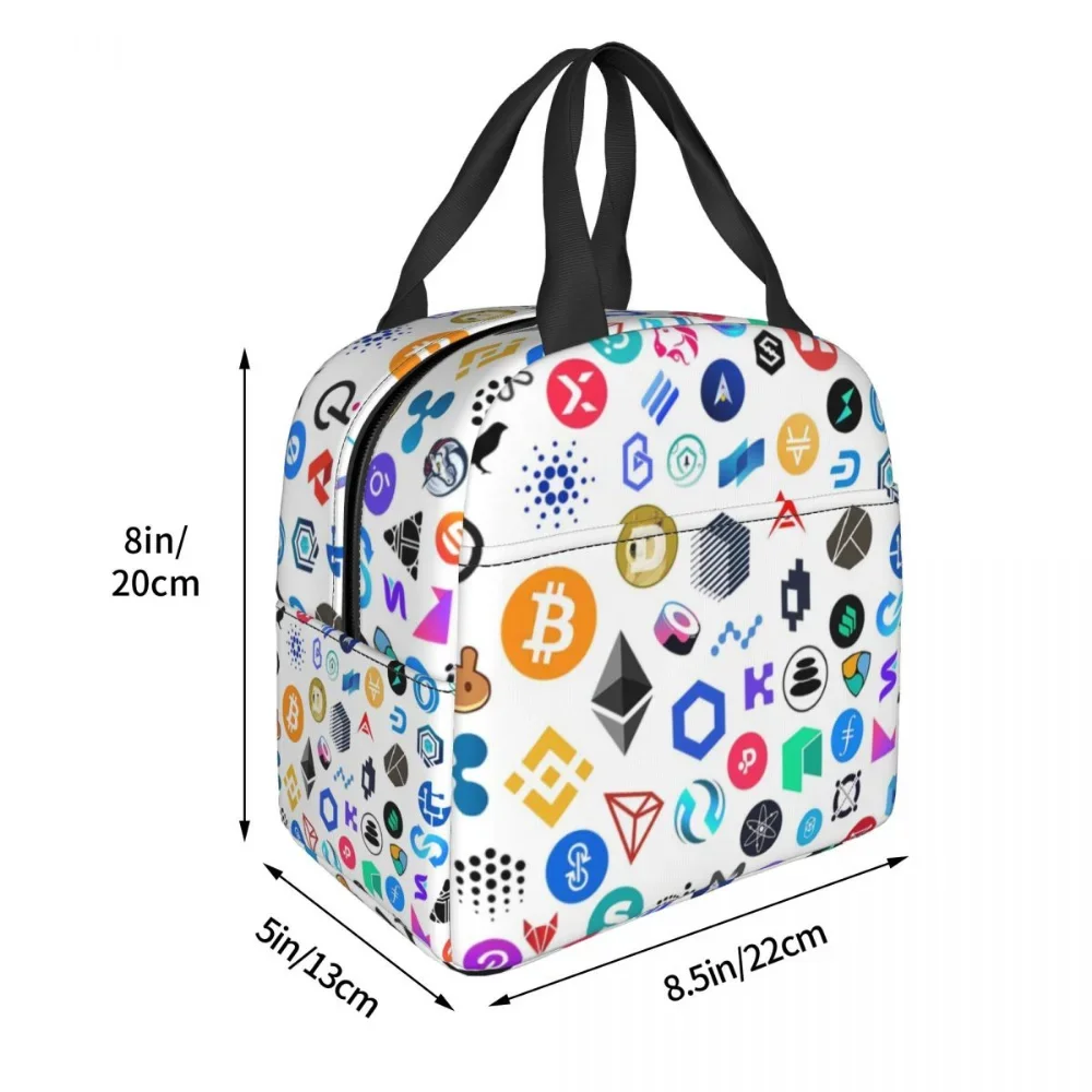 Bolsa de almuerzo con logotipo de criptomoneda Blockchain Ethereum Bitcoin Cooler, lonchera con aislamiento térmico para mujeres y niños, bolsas de comida para Picnic