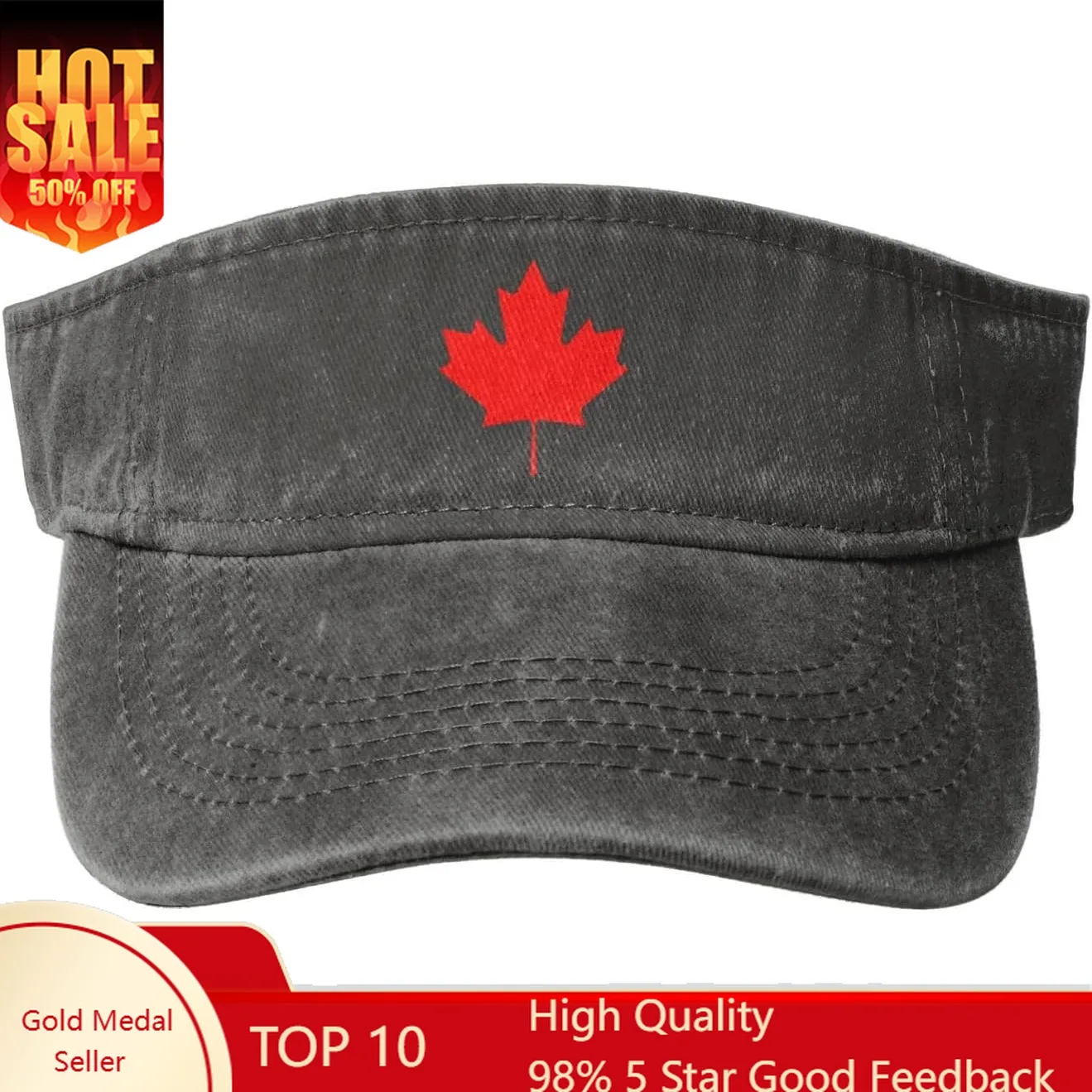 Canadian Maple Leaf Sport Sun Visor Hats for Men & Women Empty Top Baseball Cap Sunscreen Visor Caps,Black