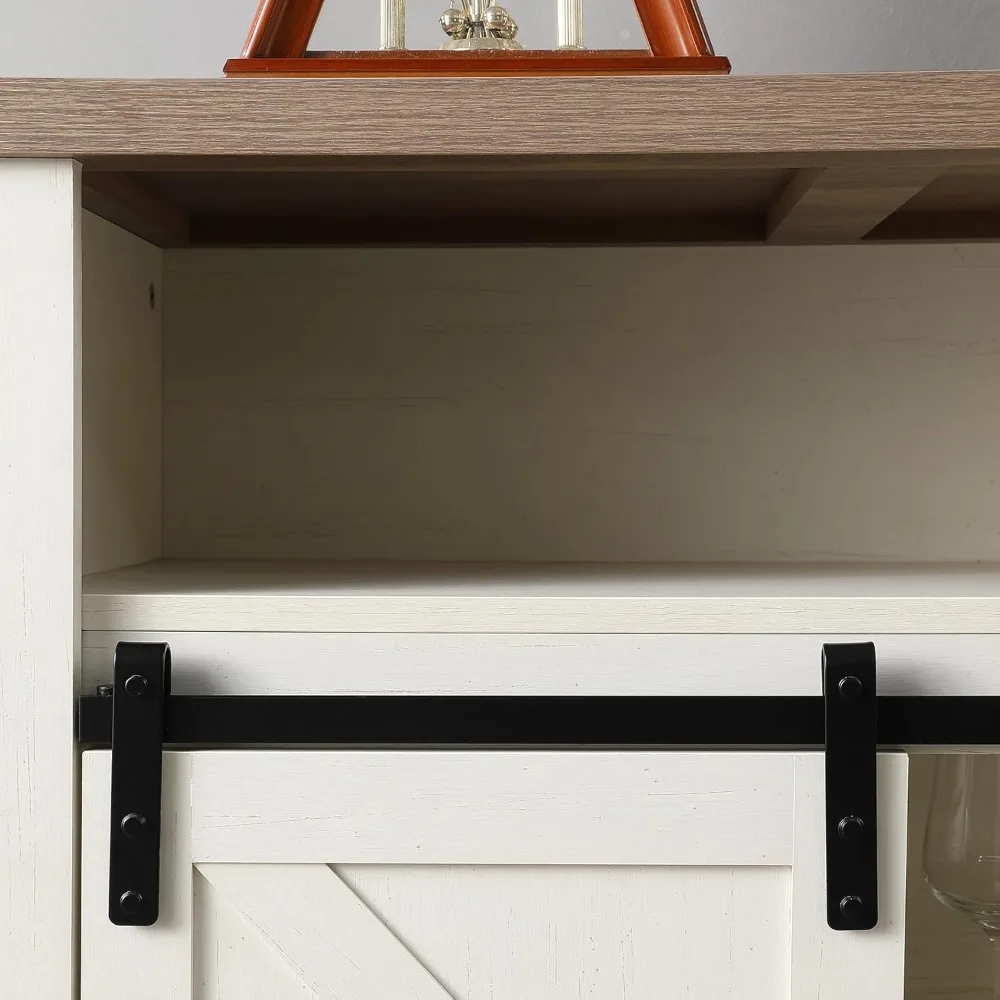 Wine Cabinet with Sliding Barn Door & Open Shelf, Liquor Cabinet with Rack for Inside Cabine，Buffet Table for Dining R
