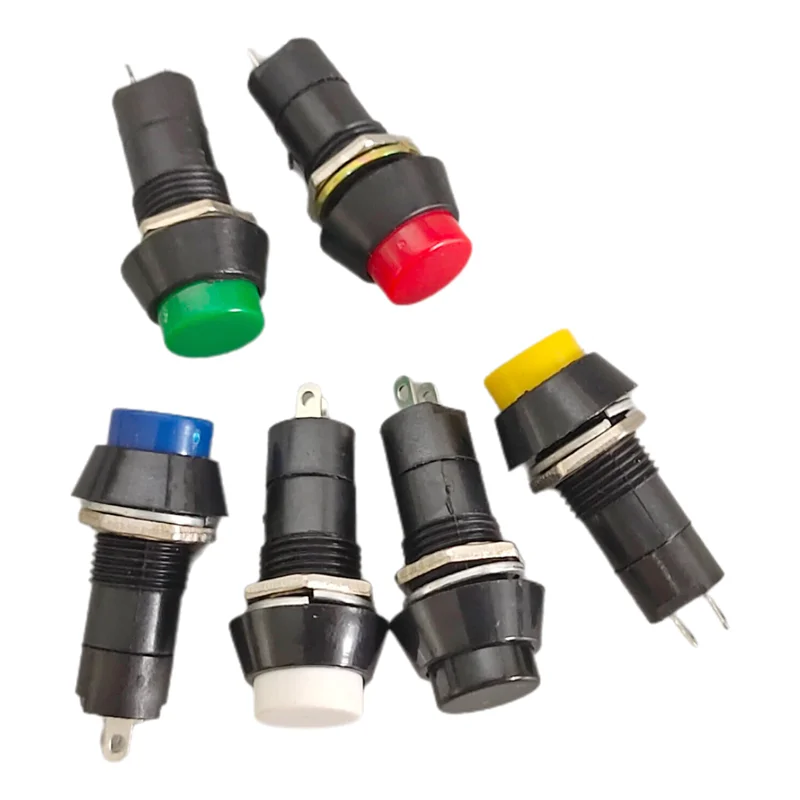 مفتاح ضغط مستدير، قفل ذاتي، انتعاش ذاتي، 12 مم، 3 أمبير 250 فولت، تيار متردد، 2 دبوس، PBS-11A، PBS-11B، 6 قطع