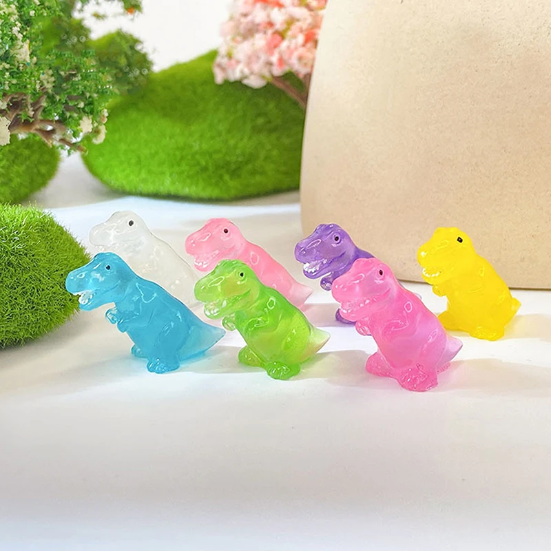 3Pcs Mini Simulated 3D Cartoon Funny Night Glow Cute Little Dinosaur Landscape Dollhouse Home Decor DIY Creative Accessories