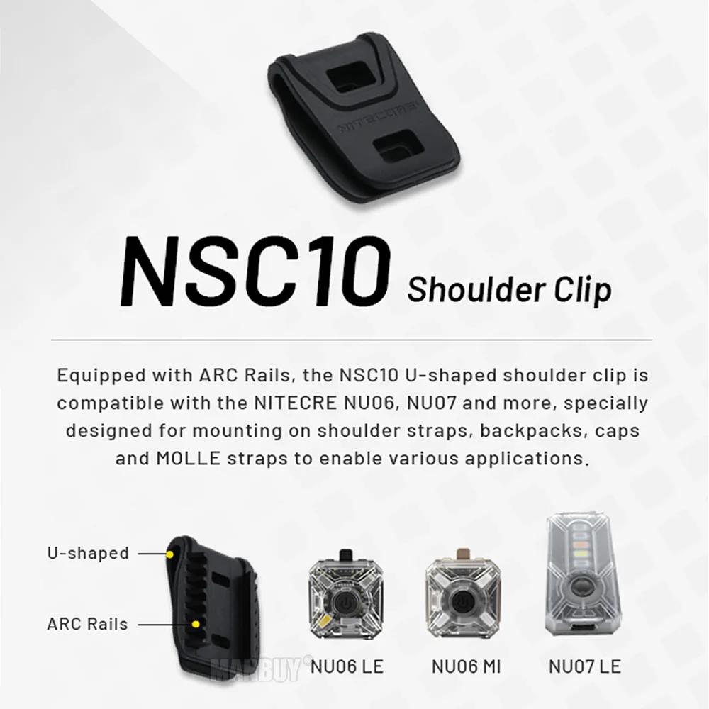 NITECORE NSC10 Cap Clamp Shoulder Clip Original Lighting Accessories for Signal Lights NU06 NU07 EMR05 EMR06 Mosquito Repellents