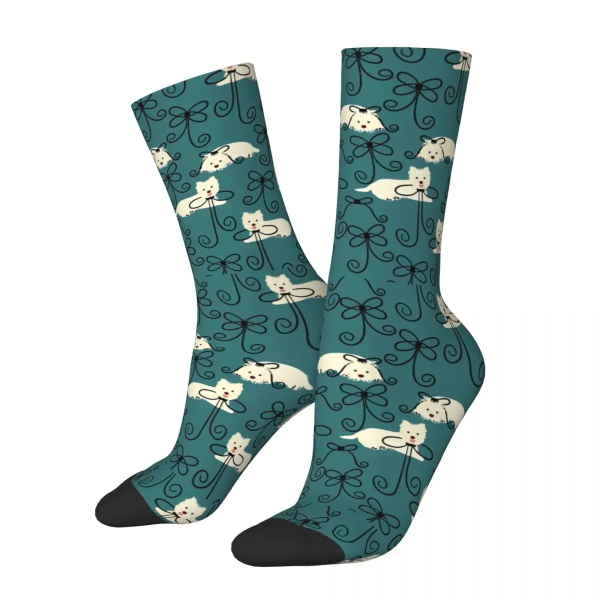 

West Highland White Terrier Westie And Bow Socks Male Mens Women Winter Stockings Harajuku