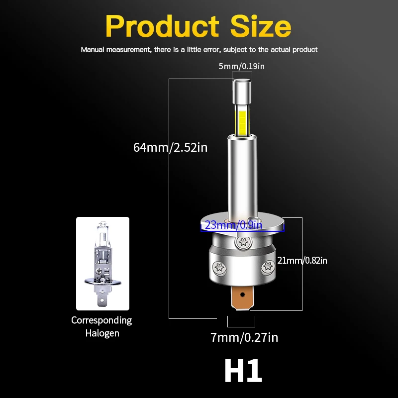 Canbus H1 LED Headlight Bulb Mini 360 Size 100W 30000LM CSP for Car Headlamp Light Auto Diode Fog Lamp DRL Bulbs Automobile