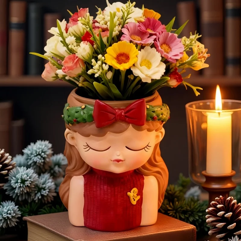 

Large Christmas Girl Silicone Mold for DIY Cement Planter, Succulent Pot, Resin Vase, Concrete Flower Pot Making, Holiday Crafts